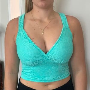 Blue green turquoise crop top, lace bralette NWT